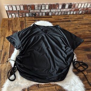 SHEIN Black V-Neck Ruched Side Tee